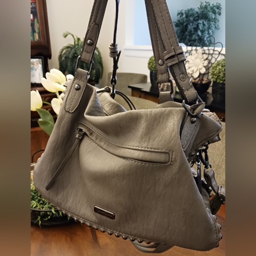 Jessica Simpson Grey Studded Handbag, 14" x 11, 2 reg handles and 1 longer